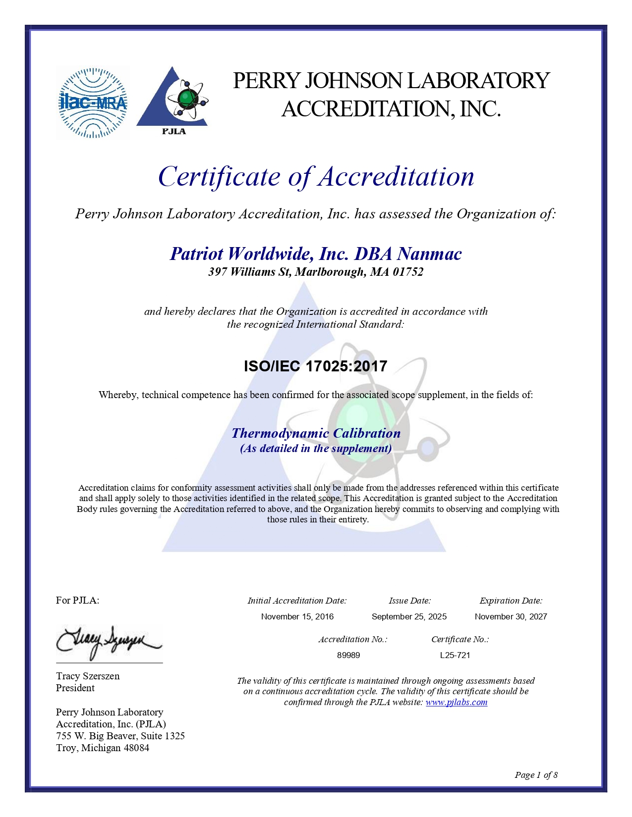 ISO 17025 Certification Page 1